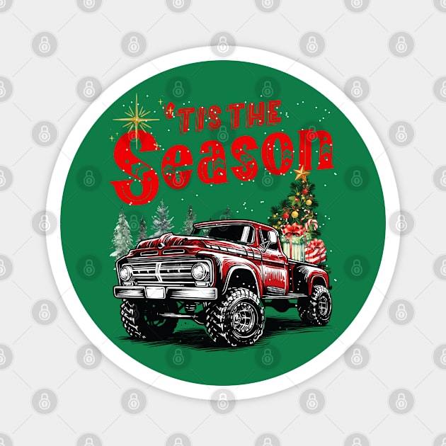 Tis The Season Red Truck Christmas Tree Holiday Xmas Trucker Magnet by JessArty